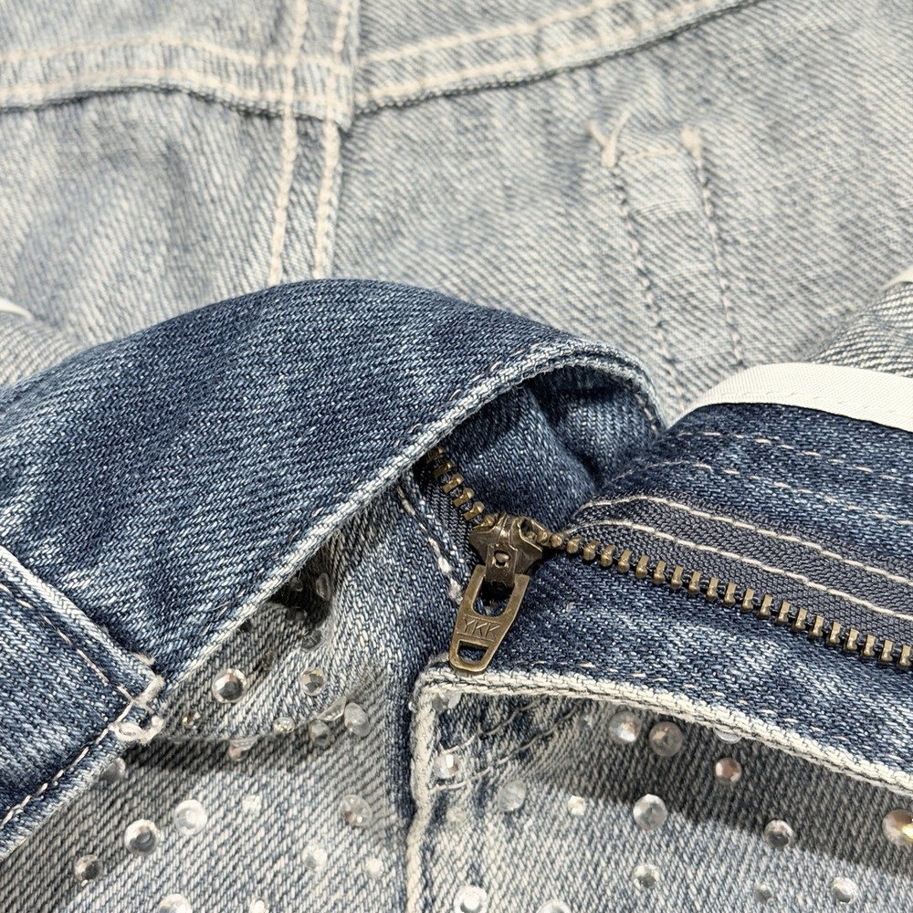 Alexander Wang Crystal Rhinestone Embellished Straight Jeans S 28 Gray Blue Y2K - Picture 7 of 16